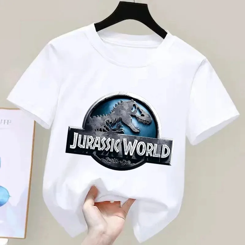 Casual Tops Jurassic Park Dinosaur Print Children's T-shirt Summer Fashionable Suitable for Boys and Girls Cotton Short-Sleeved