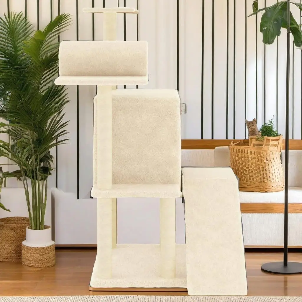 Cream Cat Tree with 110.5 cm Height & Sisal Scratching Posts - Perfect for Play & Claw Care!