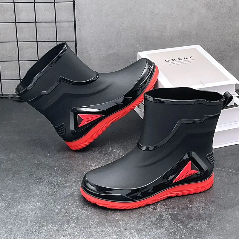 Rain boots men's drawstring new waterproof shoes outdoor rubber boots kitchen non-slip work rubber shoes velvet warm rain boots