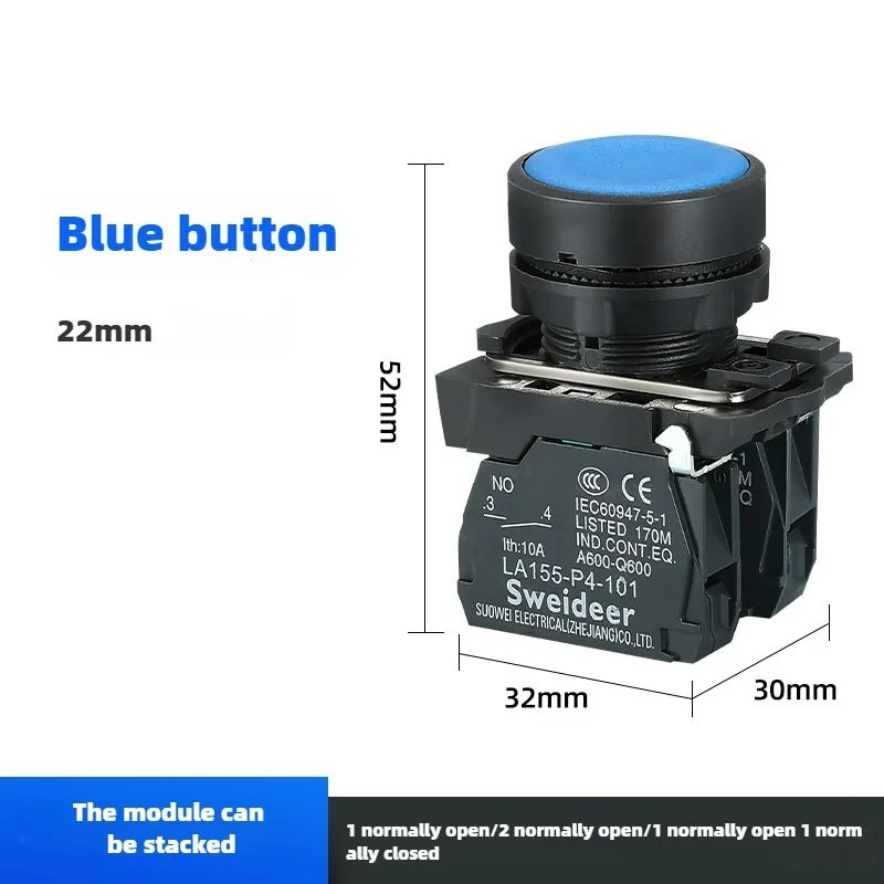 XB4 Drucktastenschalter mit LED 22mm Momentan Selbstrückstellend mit Beleuchtung 12V 24V 220V 10A 1NO 1NC 2NO Rot Grün