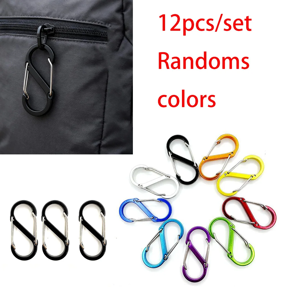 Paquete de 6/12 ganchos en forma de S para bolsos, accesorios de gancho para bolsos con hebilla de doble cara de aleación de aluminio, gancho multifuncional para mochila para exteriores, adecuado para acampar al aire libre, senderismo, montañismo, botella de agua y colgador de llaves