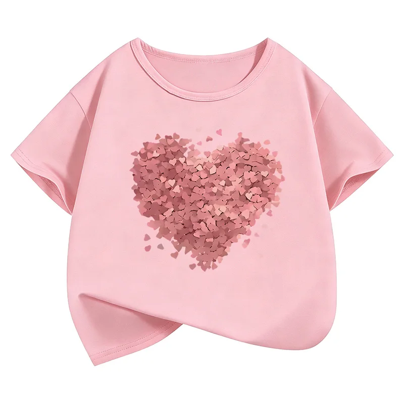 Sommer Mädchen Herzchen Lustige Baumwoll-T-Shirts Mode Kurzarm Kinder T-Shirt Jungen Frühling Lässiges Oberteil Tee Shirt