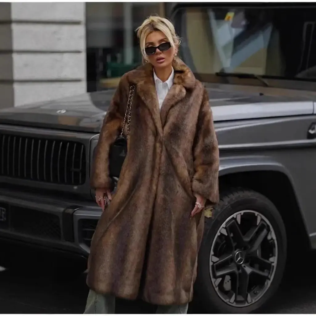 

Женская зимняя шуба, куртка с воротником из искусственной норки, удлиненный европейско-американский стиль