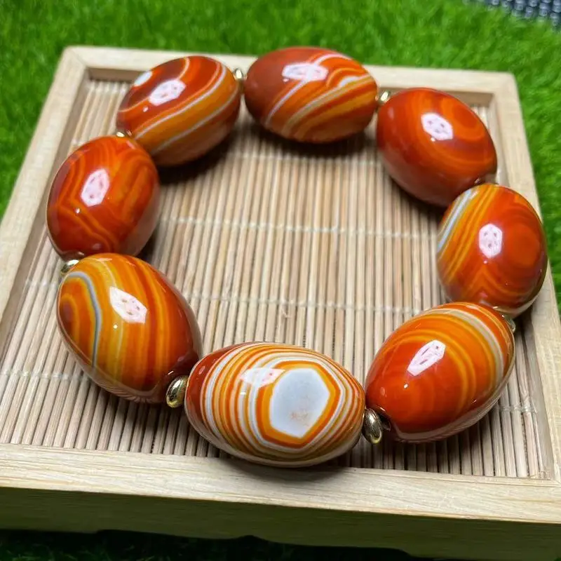 Factory Wholesale Tibetan Old Agate 20×28mm Zhan Guo Hong Natural silk thread Bird egg bracelet