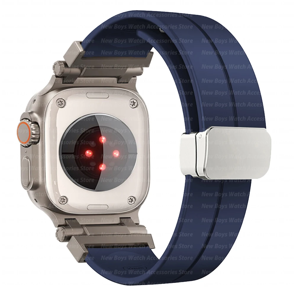 Gelang silikon warna Titanium untuk Apple Watch, tali silikon warna Titanium untuk Iwatch Seri 7 8 6 Se 5 4 9 Ultra2 49mm 45mm 44mm 42mm