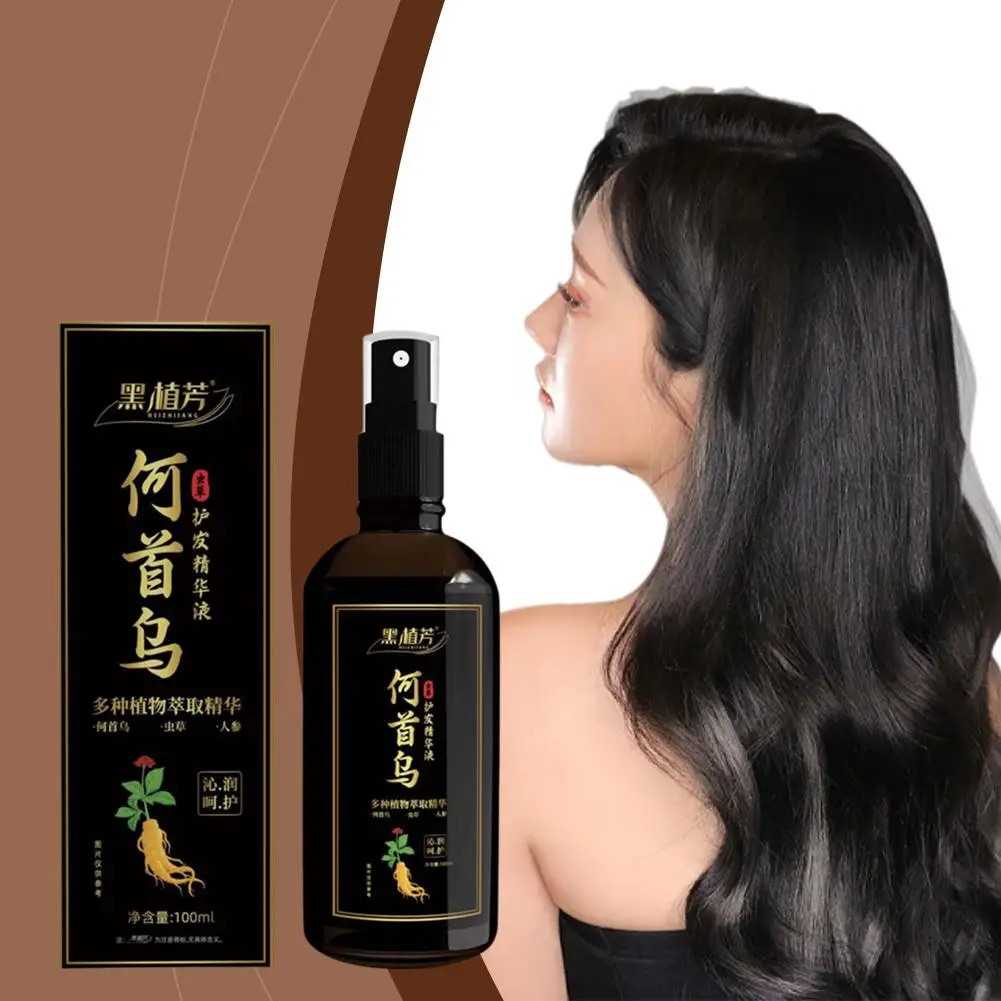 Polygonum Multiflorum Hair Serum Spray White Grey To Black Cleaning Scalp Moisturizing Repair Damaged Hair Smooth Nourish Care