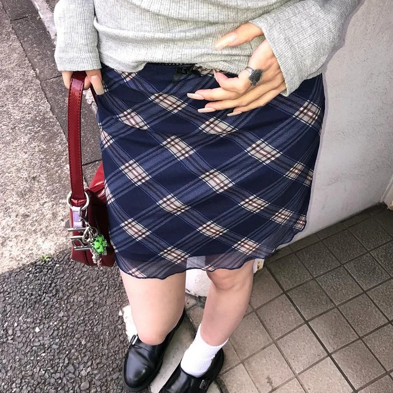 Women's Summer Skirt Short Skirt Plaid Mesh Low Waist Simple New Casual Design Fashion Advanced Soft Niche Versatile Skinny