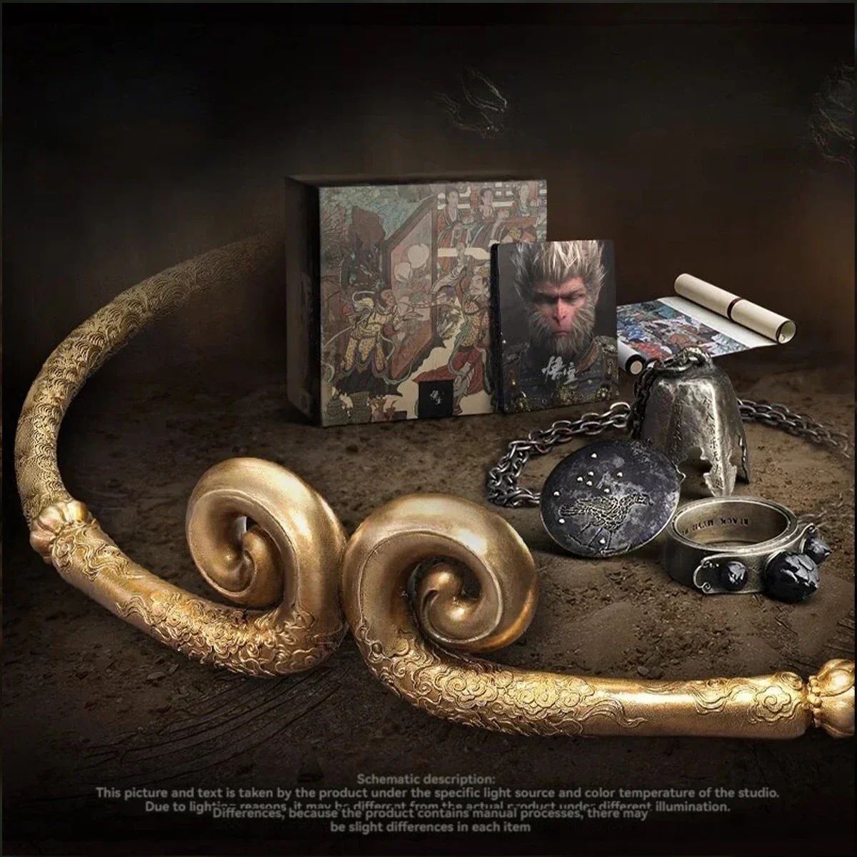 Wukong периферийные золотые кольца-кольца, значок, реквизит, Модель ветра, колокольчик, оружие Qitian Dasheng, искусственная игра, черный миф, Подарочная игрушка