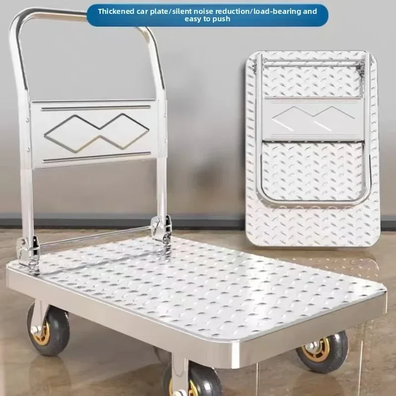 Stable Pull goods trolley supermarket warehouse folding hand push silent flatbed trailer labor saving space moving truck