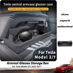 2023 For Model 3 Central Control Armrest Glasses Pocket For Tesla Model Y Accessories 2023 Glasses Case Silicon Storage Casket