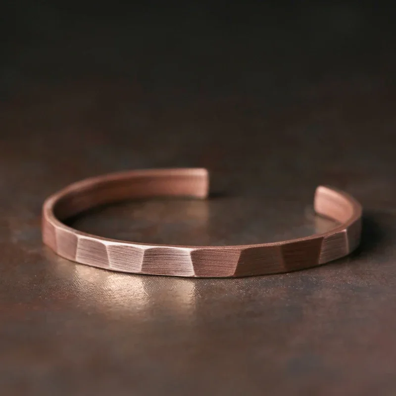 TUES Designer Pure Copper Handcrafted Metal Bracelet Rustic Oxidized Unisex Cuff Bangle Carved Handmade Punk Jewelry Men Women