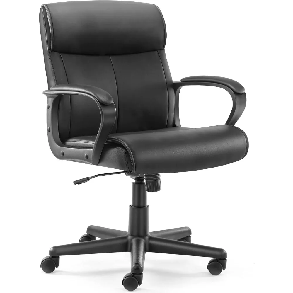 

Executive Office Chair with Padded Armrests Mid Back Lumbar Support PU Leather Swivel Rolling Chair