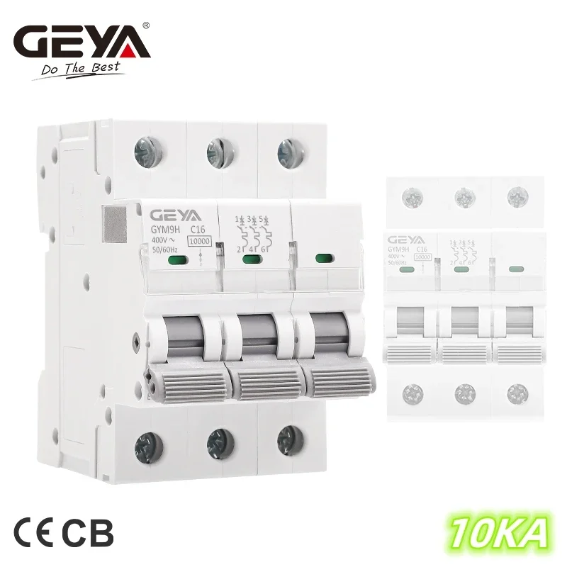 GEYA GYM9H 10KA MCB 3P 6A 10A 16A 20A 25A 32A 40A 50A 63A Circuit Breaker 220V C Curve CE CB Approved