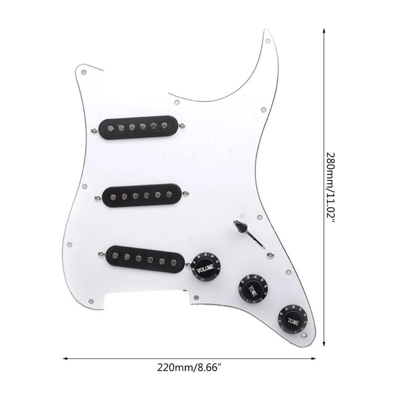 11 Holes Guitar Single Coil Pickups Prewired-Loaded SSS Pickguard Scratch Plate Set with Back Cover Guitar Parts, 3Ply