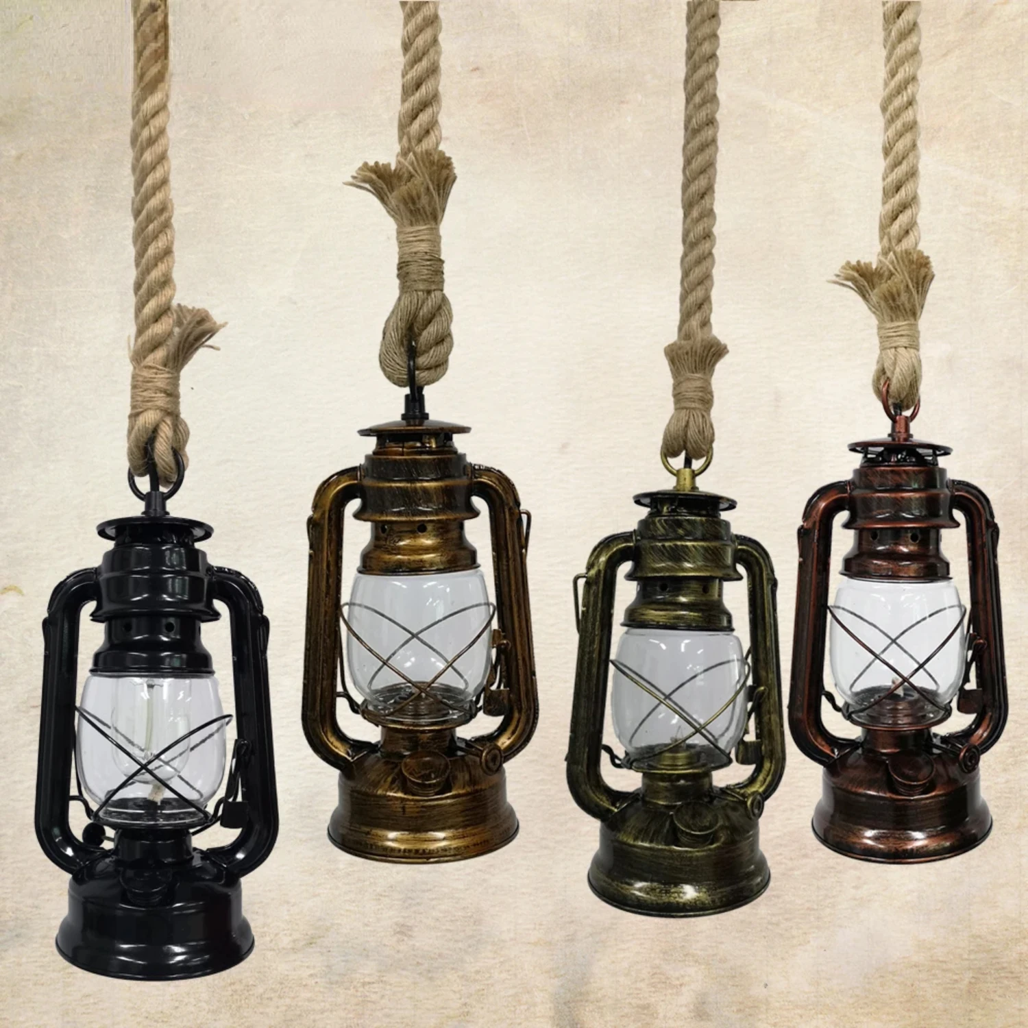 Vintage Kerosene Pendant Lights Industrial Loft Decor - E27 Retro Hemp Rope Hanging Lamp for Dinning Room