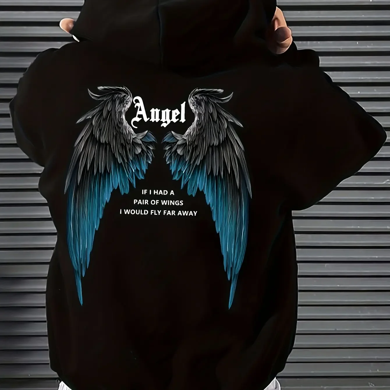 Autumn and Winter Men's and Women's Fleece Hoodie Top with angel Wing Print Fashion Hoodie Loose Fit Jacket Elastic Fabric