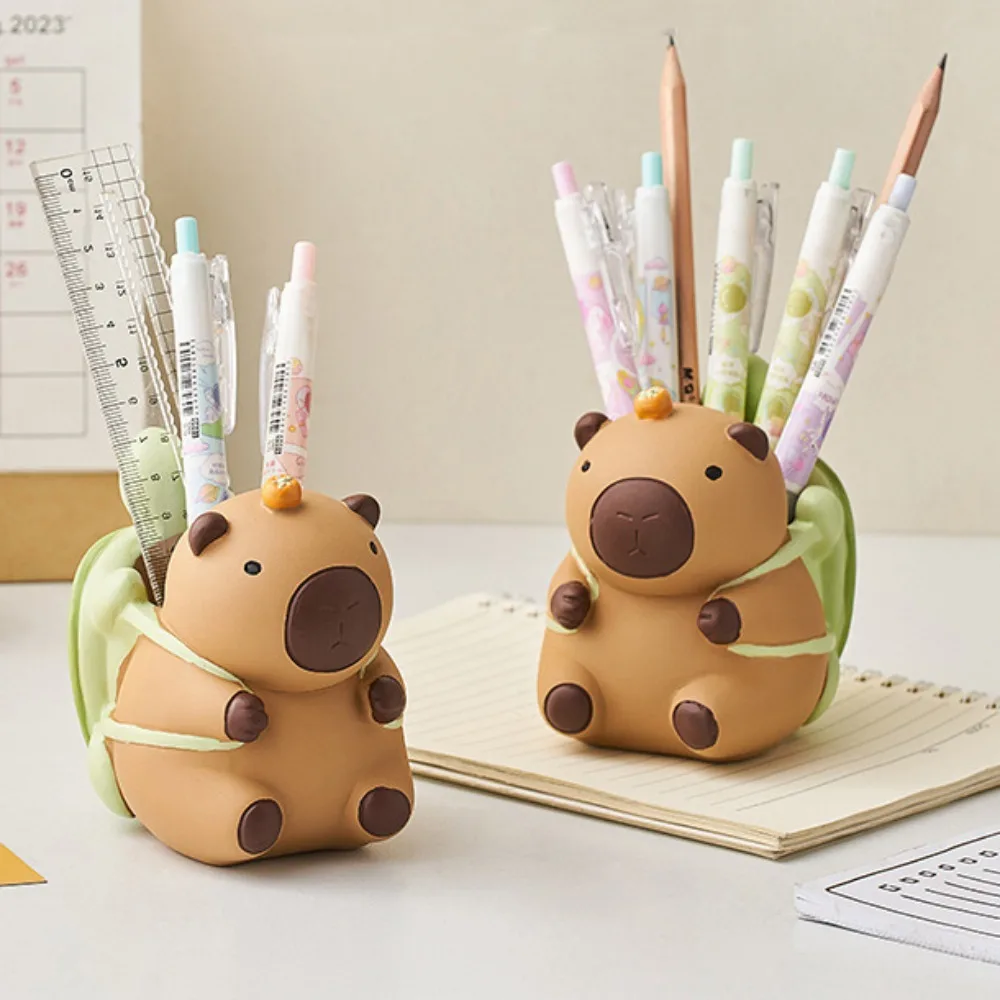 Capybara Desk Pen Holder Resin Craft Ornaments Pencil Storage Box Creative Cartoon Stationery Organizer Cosmetic Organizer