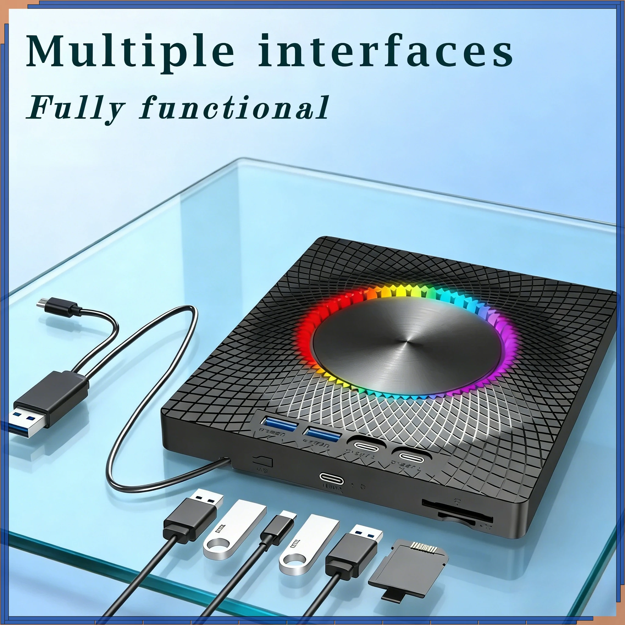 7 in 1 USB3.0&Type C CD DVD Player Writer Recorder External DVD Burner Portable Optical Drive Reader For Laptop Notebook Desktop