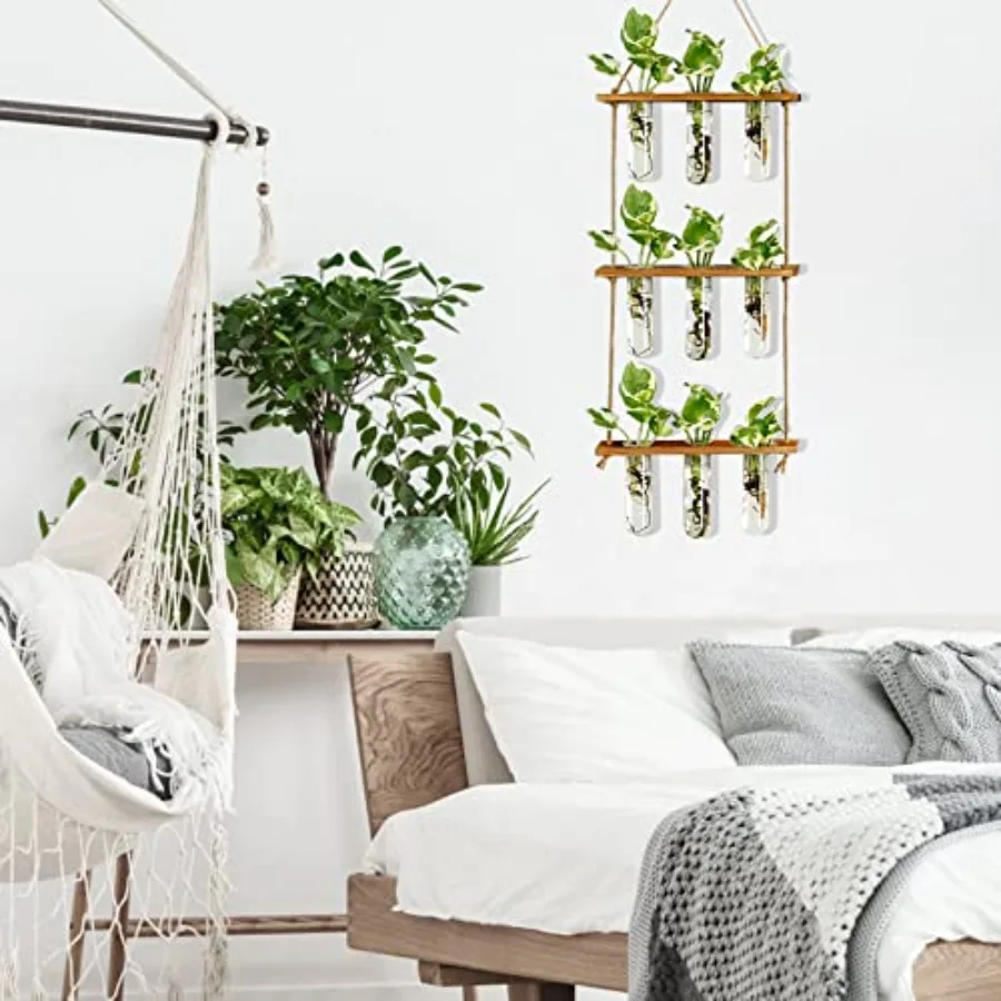 Wall Hanging Propagation Station with Wooden Stand Glass Test s Tiered Planters Wall Terrarium for Home Office Plant Hanger Flo
