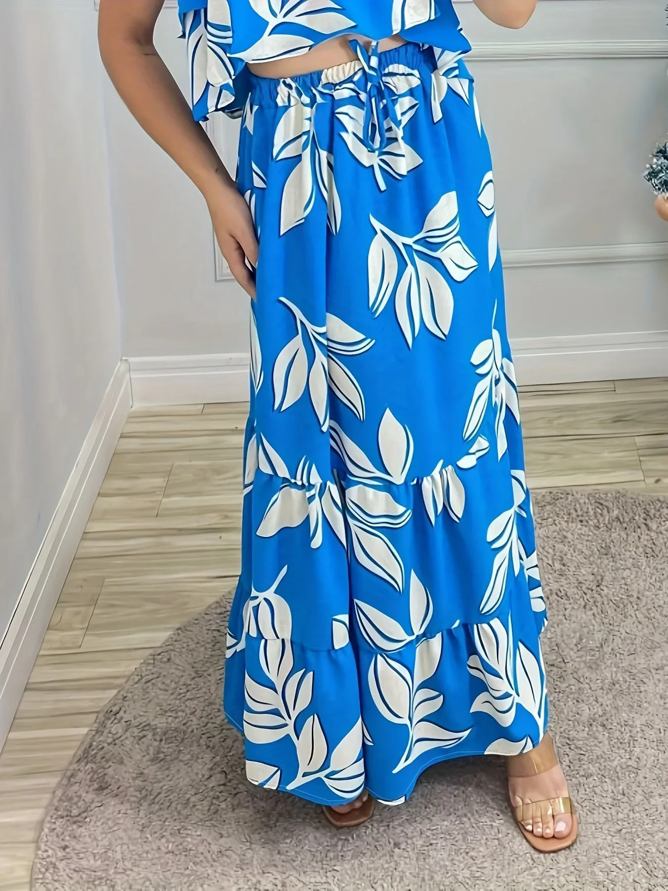 Fashionable Casual Printed Half Length High Waisted Long Skirt