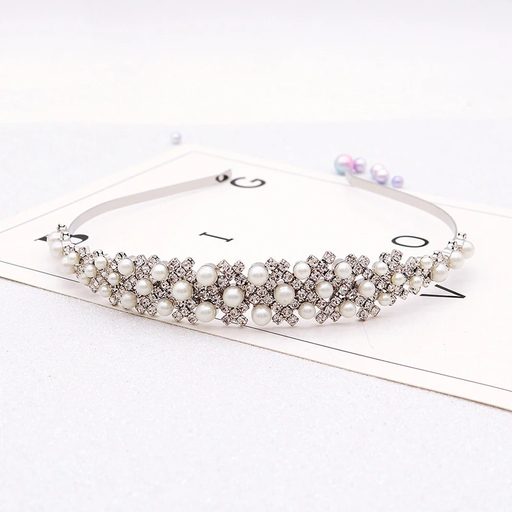 

Pearl Crown Headband Bridal Hair Accessories Rhinestone Headbands Rhinestones Zinc Alloy Wedding Miss for Girls
