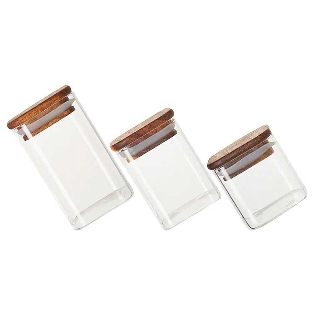 

3Pcs Glass Food Storage Canister Airtight Tea Coffee Sugar Jar with Wooden Lid for Pantry Dry Goods Cereals Flour Jams