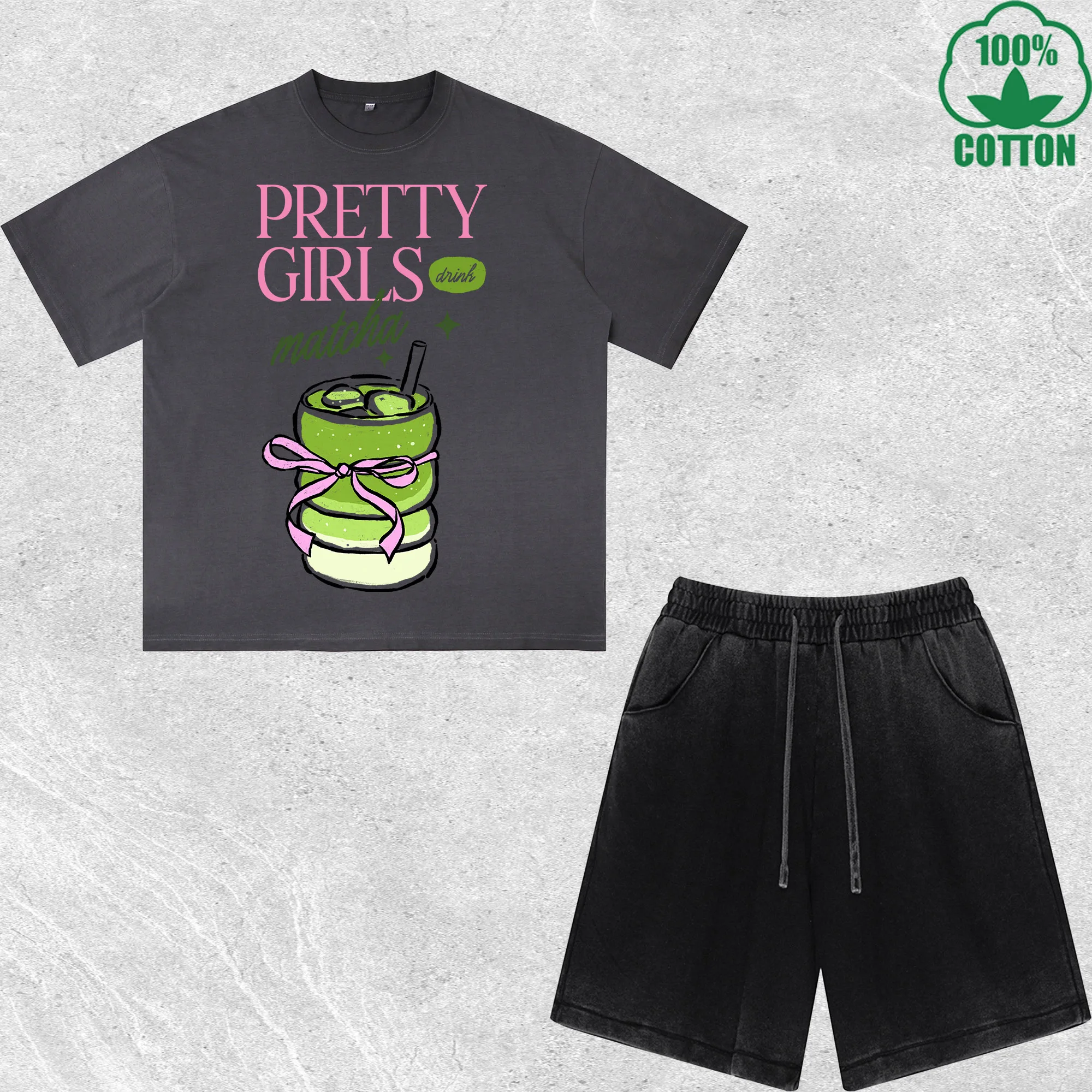 

Pretty Girls Printed Dirty Wash T-Shirt Shorts Set Multicolor Combo Loose Trendy Fashionable 100%Cotton Short Value Pack