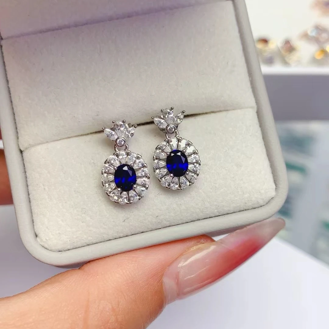 KJJEAXCMY Natural Sapphire Earrings High Clarity Lustrous Locking Color Process S925 Silver Electroplated Jewelry Accessory