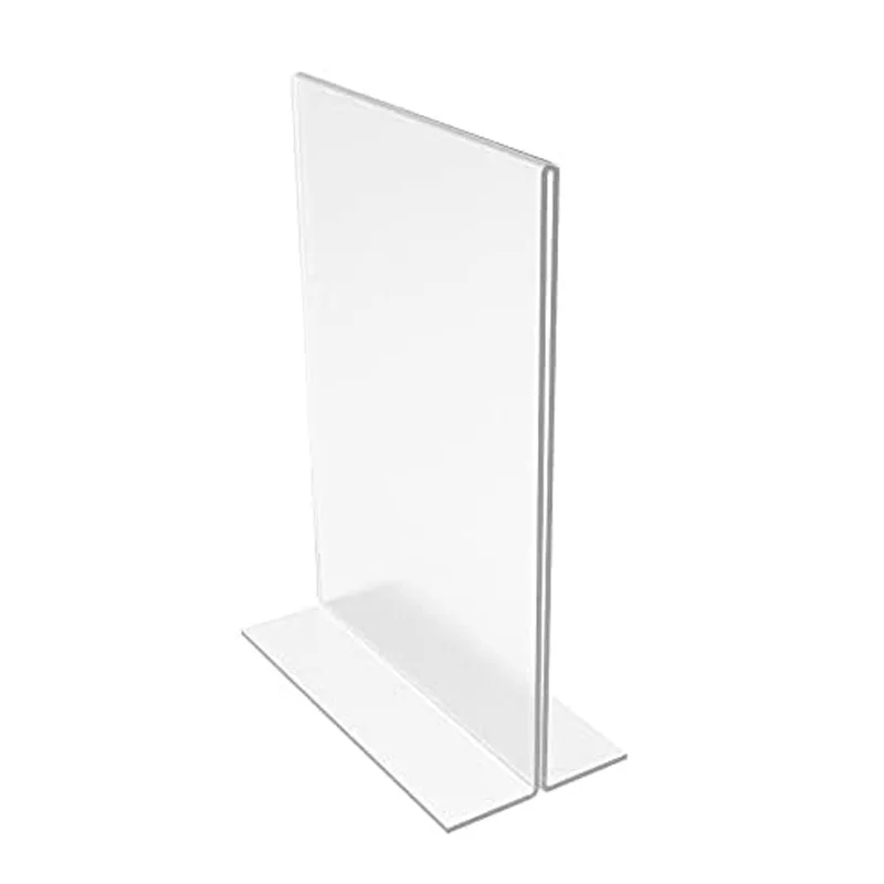 Suporte de exibição de mesa em forma de T acrílico, Vertical frente e verso, Stand Up Sign Holder, Carga Inferior, Menu Estilo Retrato, Ad Frame