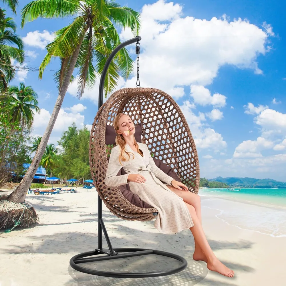

Hanging Egg Chair with Stand & Cushions, Outdoor and Indoor Hammock Rattan Swing Chair 350 lbs Capacity with Aluminum Steel