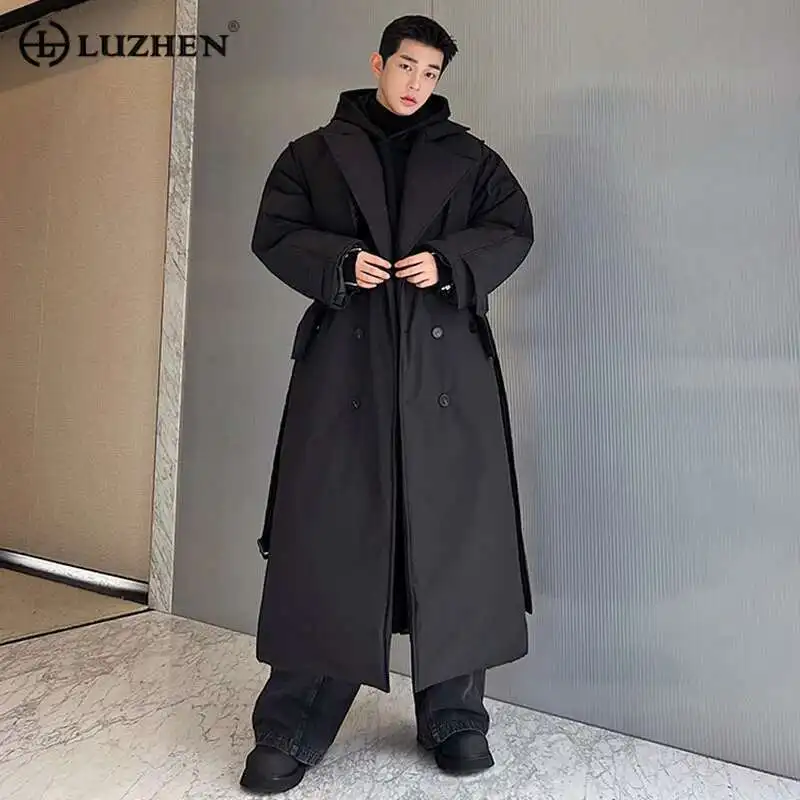 

Зимнее стильное двубортное длинное пальто LUZHEN с подкладкой, мужской утепленный Тренч до колена оригинального дизайна, трендовый Тренч 2023, новинка Cac4db