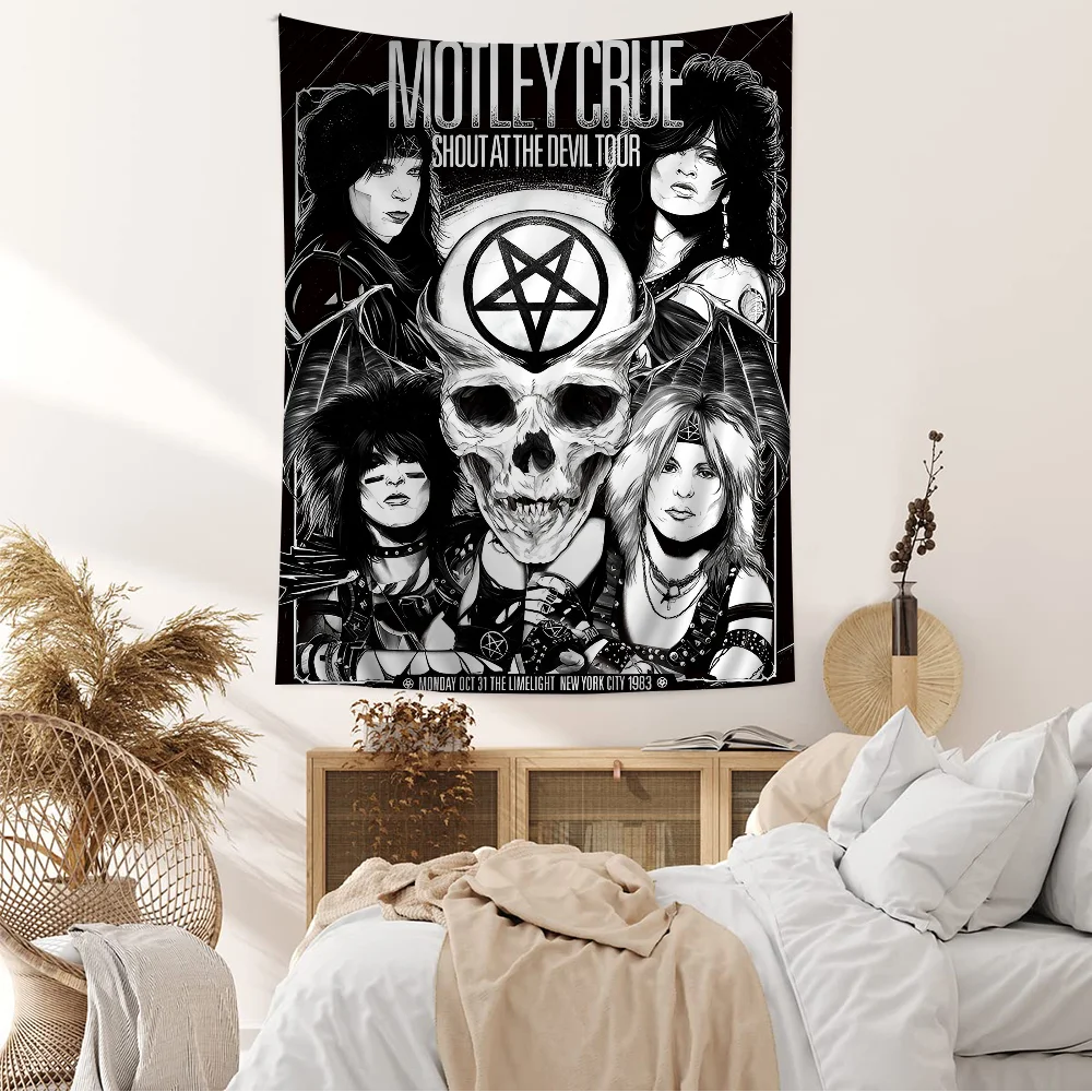 Popular Band M-Motley C-Crues Colorful Tapestry Wall Hanging Hanging Tarot Hippie Wall Rugs Dorm Wall Art Decor