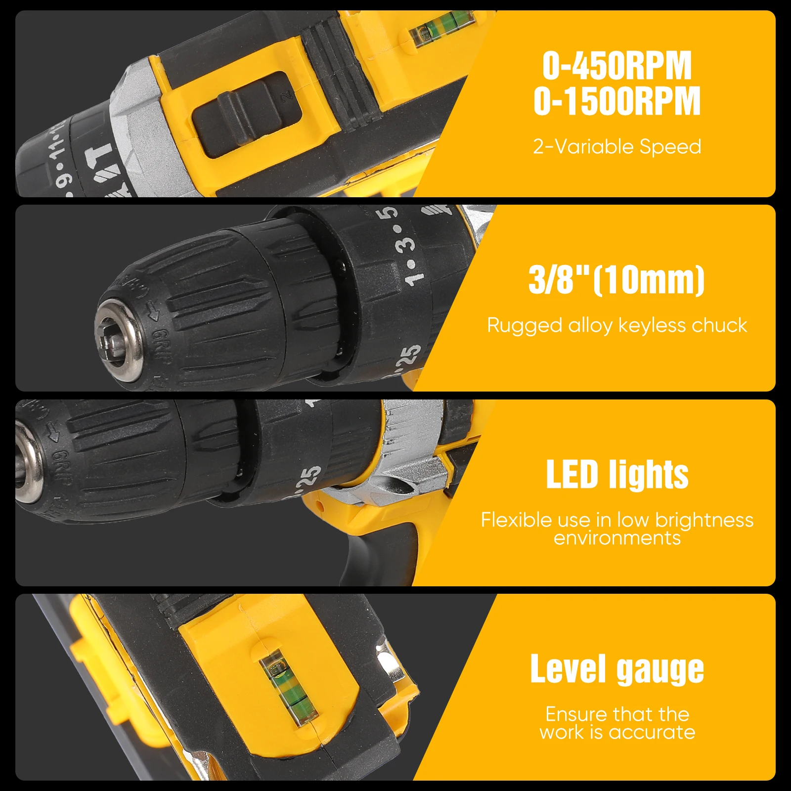 21V Akku-Schlagbohrmaschine Elektroschrauber Elektrischer Bohrhammer Mini Wireless Handbohrmaschine Lithium-Ionen-Akku Elektrowerkzeuge – Detail 5