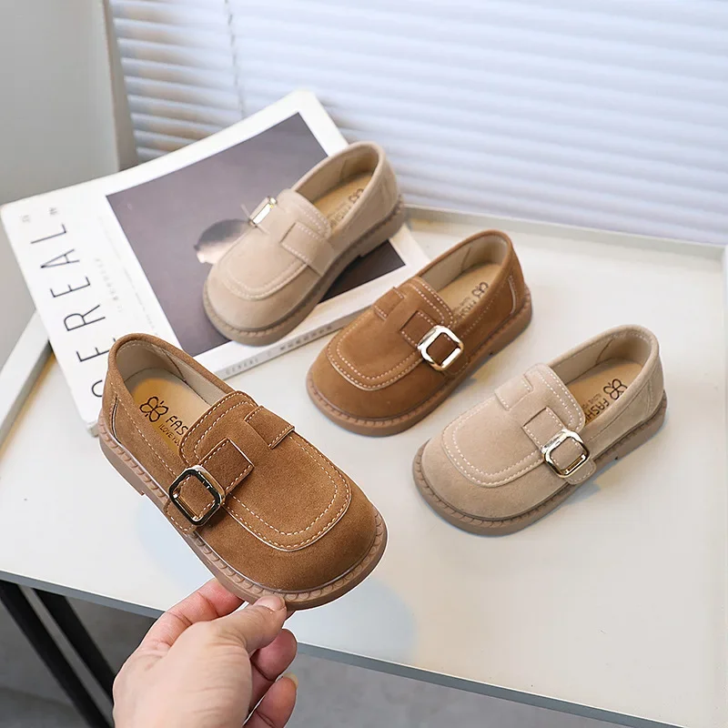 Fashion Kids Leather Shoes Simple Solid Color Girls Causal Children Shoes Retro Moccasins Princess Flat Shoes Versatile Non-slip