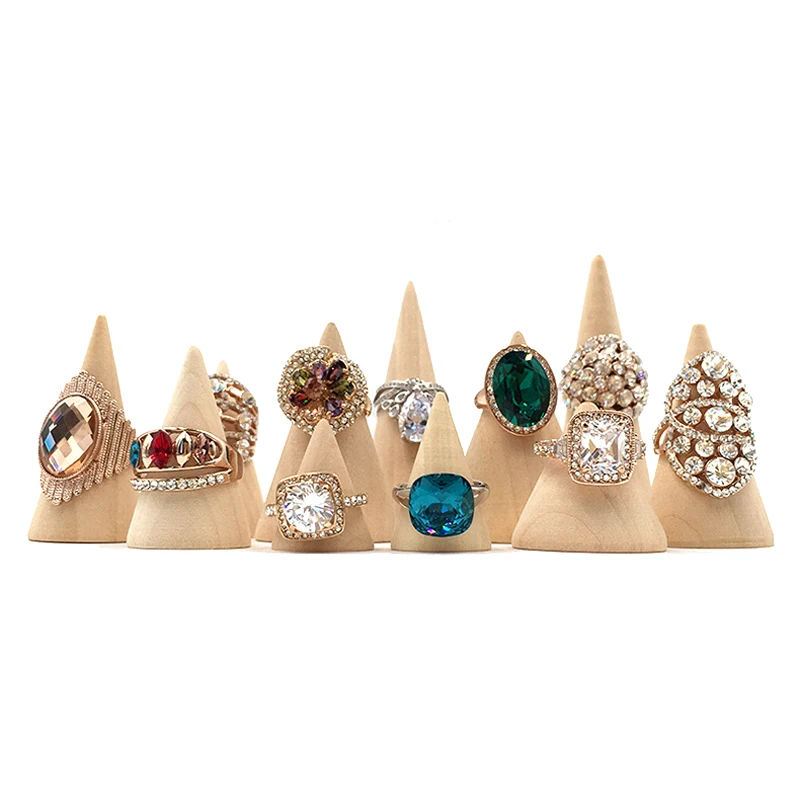 

Wooden Conical Ring Jewelry Display Rack Jewelry Storage Counter Display Props Ring Seat Jewelry Display