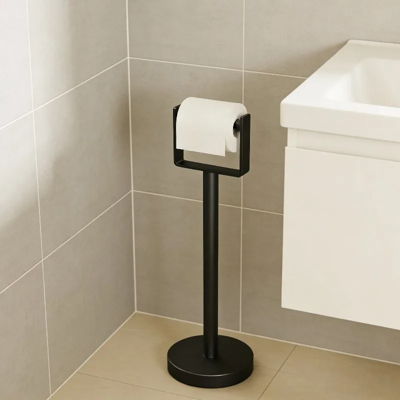 Modern Simple Freestanding Toilet Paper Holder Stainless Steel Bathroom Tissue Rack With Weighted Base Rust Proof Bathroom