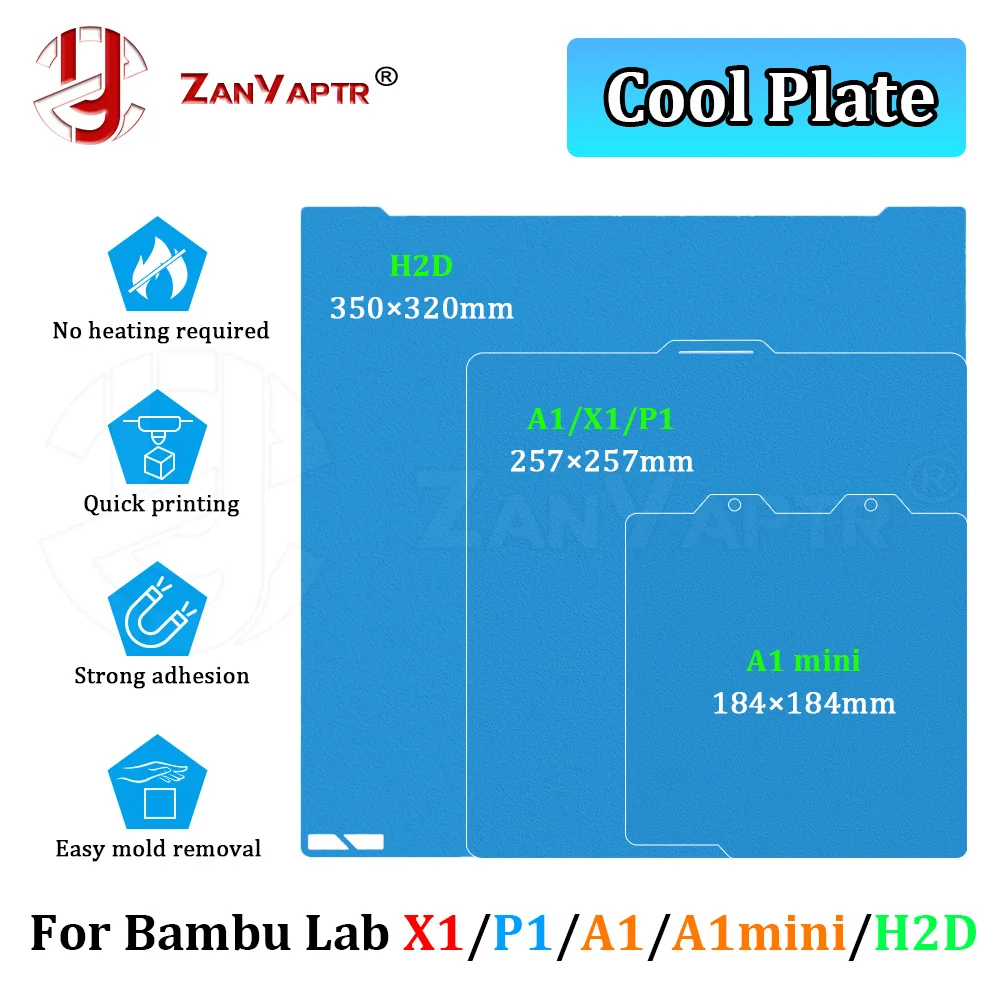 

For Bambu lab Cool Plate Build Plate for X1C P1P P1S H2D A1 A1mini Spring Steel Double-sided Textured Build Plate 3D Printer