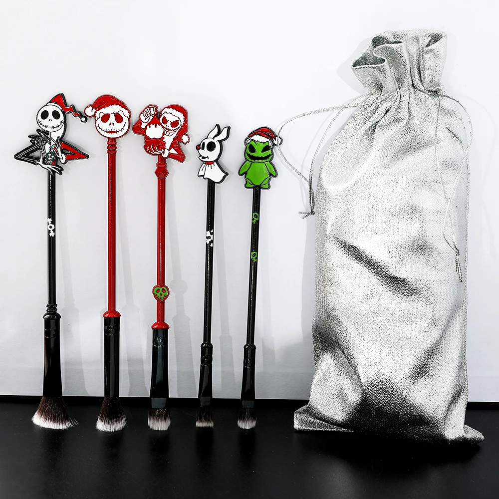 5pcs Creative The Nightmare Before Christmas Makeup Brush Set Cartoon Peripheral Skull Jack Eye Shadow Brush Holiday Gift