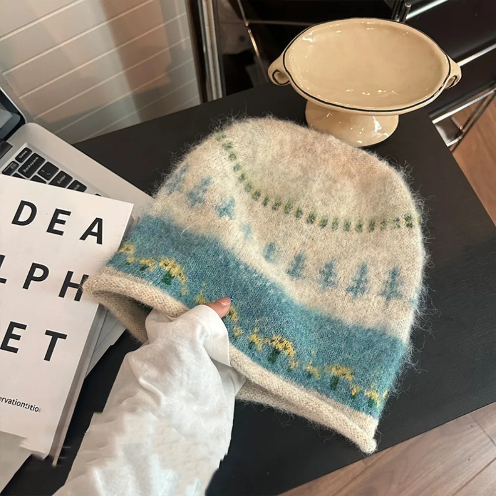 

Fashion Ethnic Style Fair Isle Style Knitted Hat Windproof Thicken Winter Pullover Hat Warm Coldproof Beanies Hat Spicy Girls