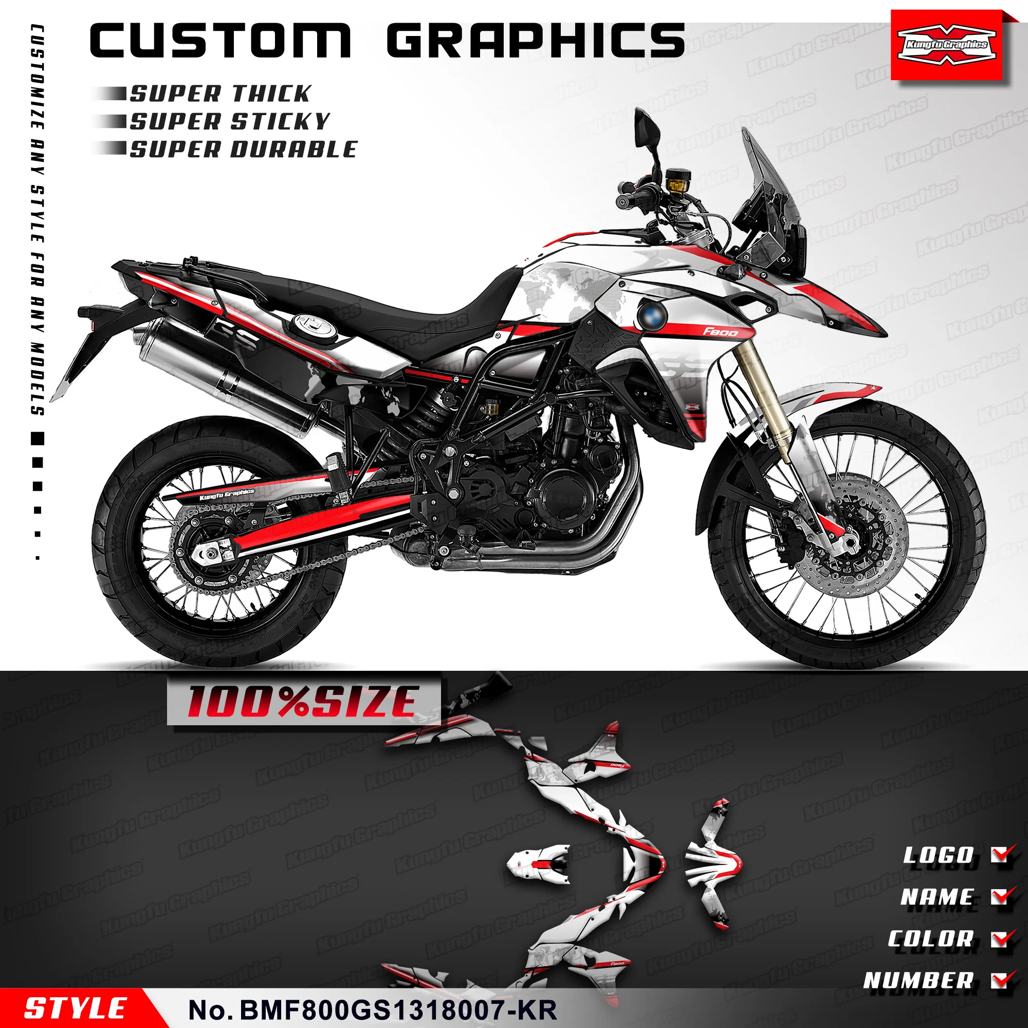 

KUNGFU GRAPHICS Sticker Sheet Adhesive Decals for F800GS F800 GS 2013 2014 2015 2016 2017 2018, Rebuild, BMF800GS1318007-KR