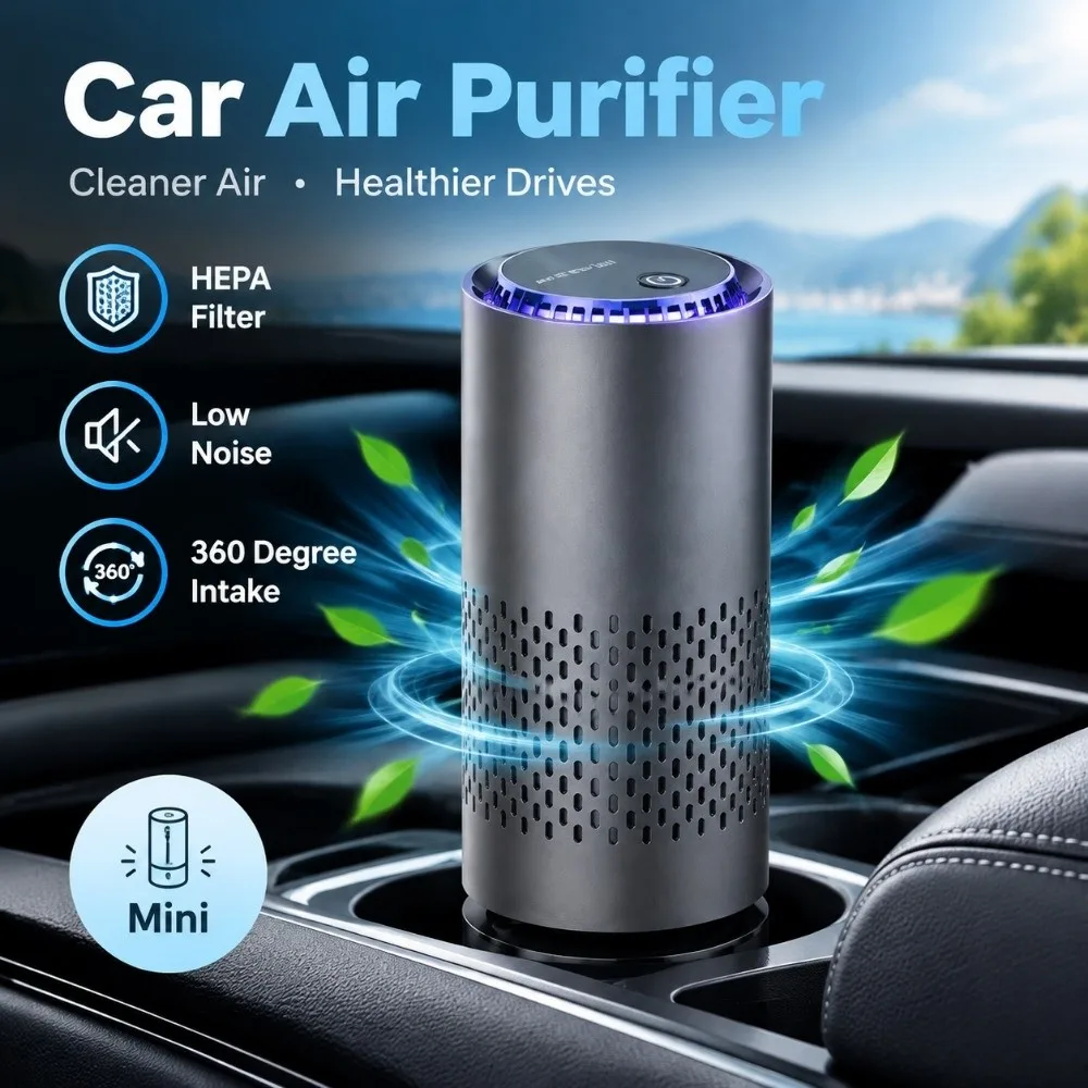 HEPA Filter Car Air Purifier Low Noise 360 Degree Intake Negative Ion Generator Mini Compact Portable Air Purifier Home