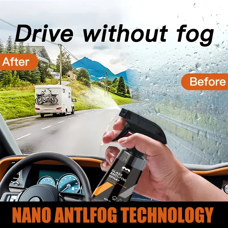 150ml Anti-Fog Spray for Car Windshields & Mirrors - High-Visibility Rainproof & Anti-Fog Coating, Safe for All Lenses