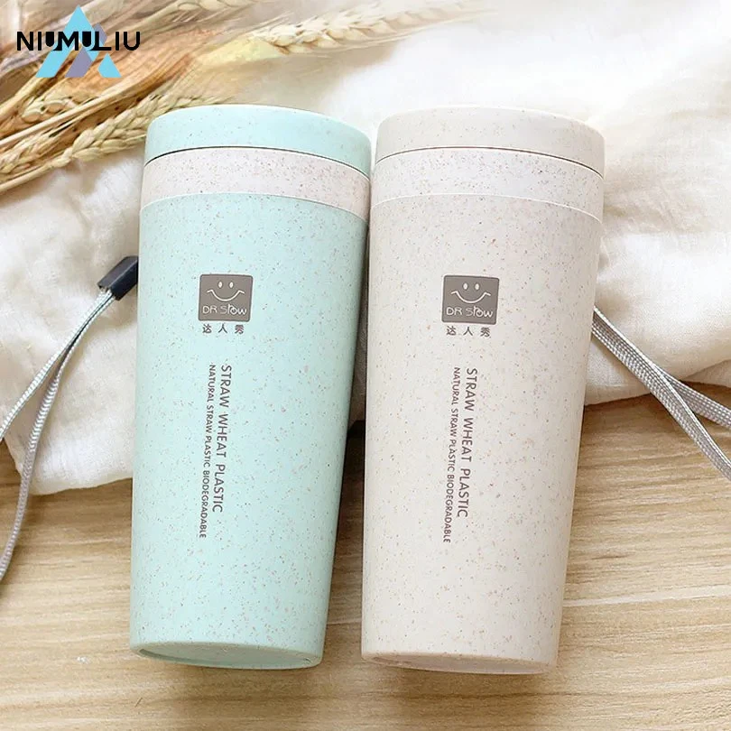 D5 Portable 300ML Thermos Bottle Healthy Plastic Cup Wheat Fiber Double Layer Thermal Mug Office Coffee Tea Water Bottle Gifts