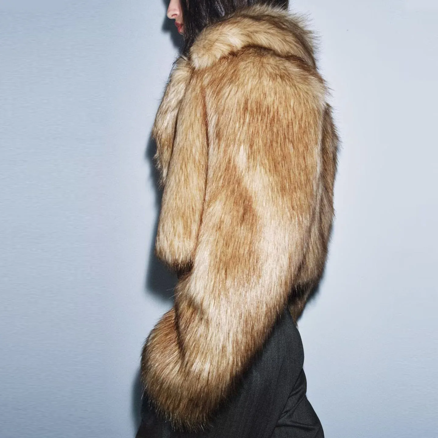 Z Women's ort Artificial Fur Effect Jaet 2025 New Faion Ele Sle Youth Stand Fit Long Sve Coat