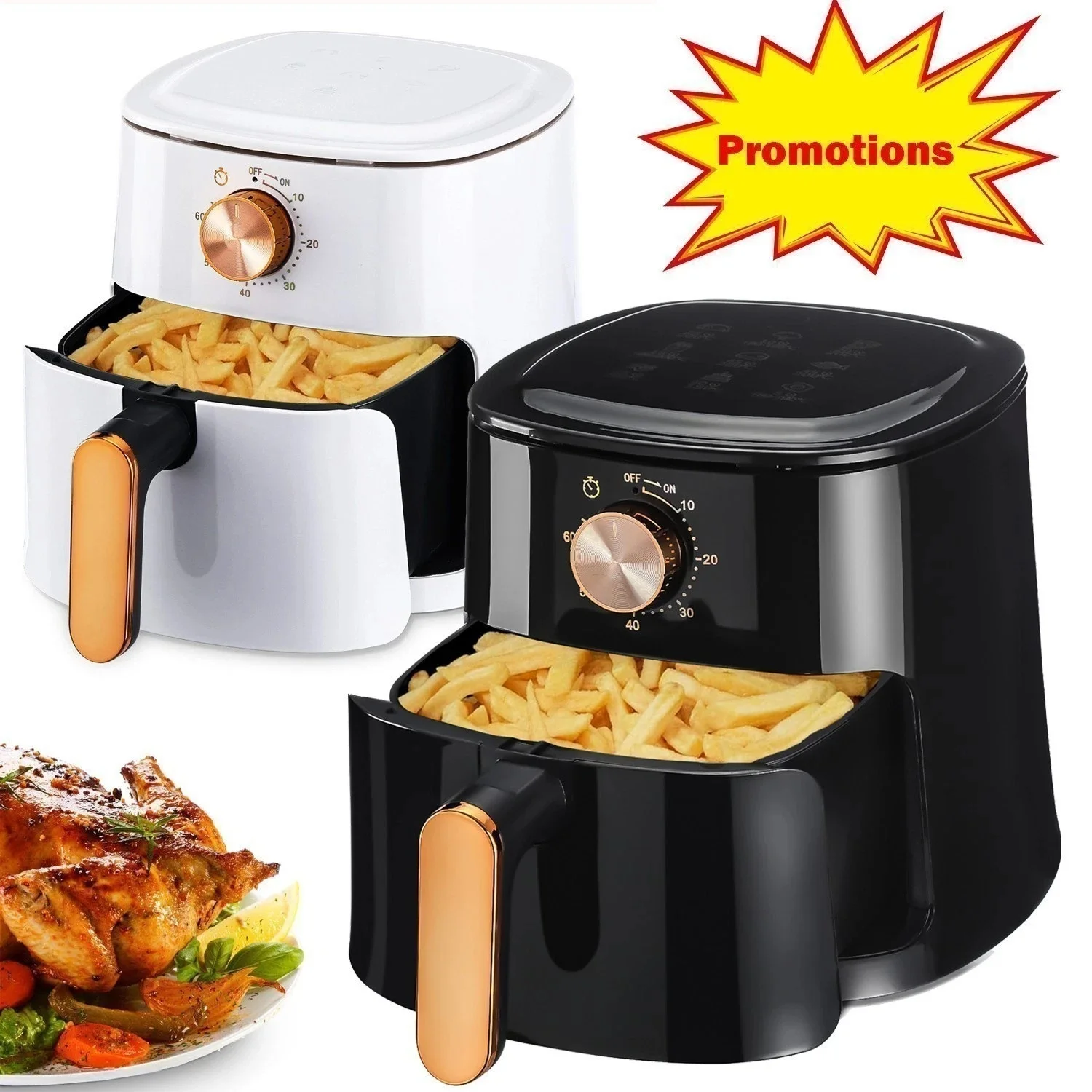 Freidora de aire manual de 5,5 L, horno grande, baja grasa, saludable, sin aceite, 1800W, 9 funciones