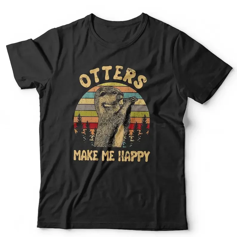 Otters Make Me Happy Tshirt Unisex Kids Short Sleeve Crew Neck Classic Fit 100% Cotton Cute Adorable Unisex Summer Streetwear