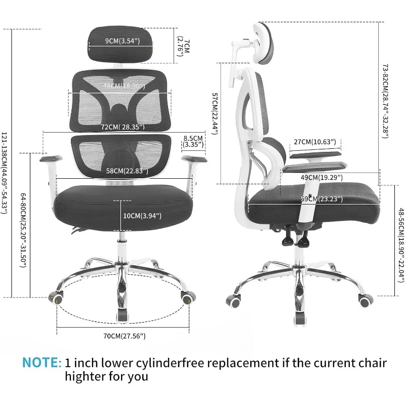 Silla ergonómica de espalda alta para ordenador, grande y alto sillón reclinable, cómodo, soporte Lumbar, malla transpirable giratoria