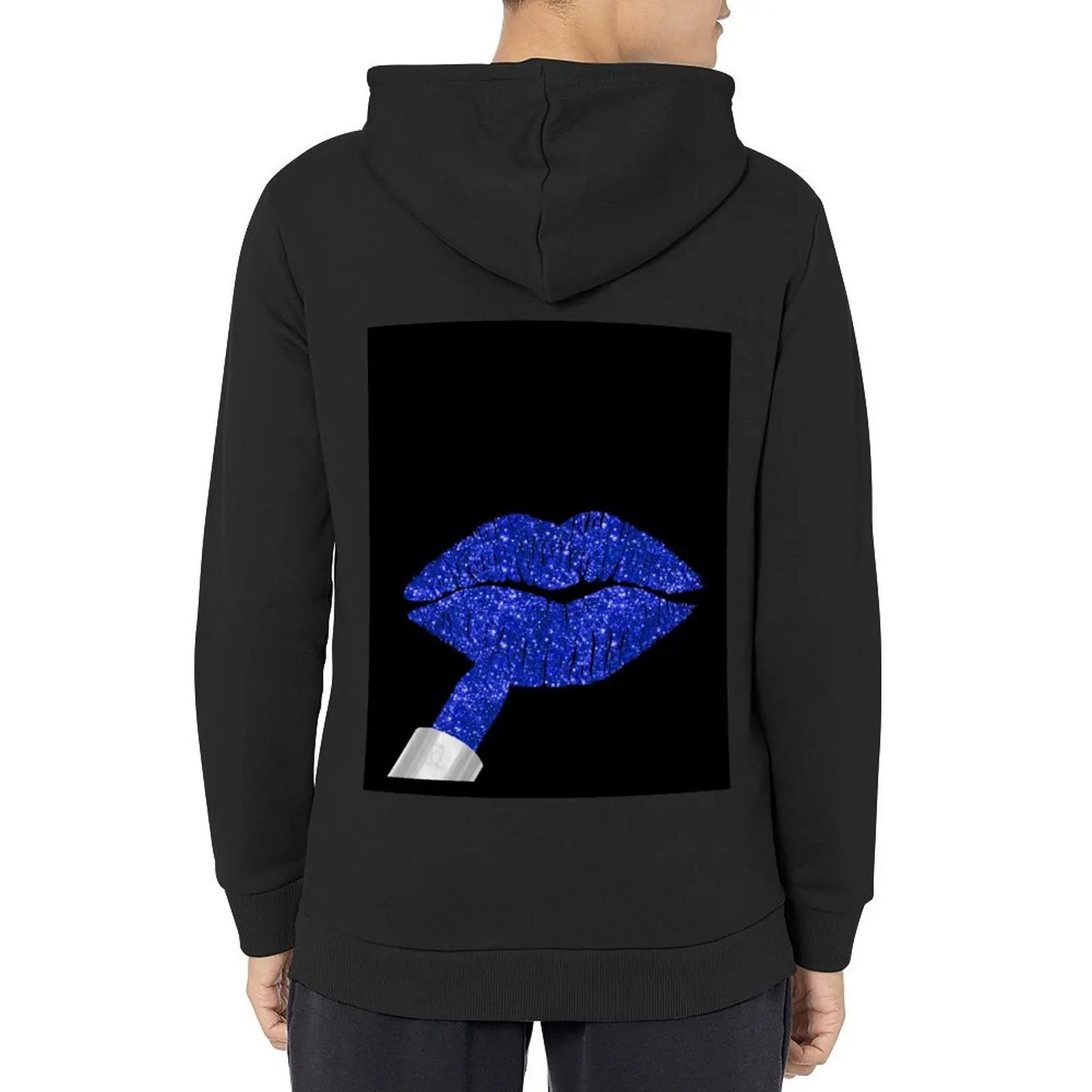 

Cobalt Kiss, lipstick on pouty lips, fashion art Hoodie mens clothing fashion men blouse hooded shirt tracksuit