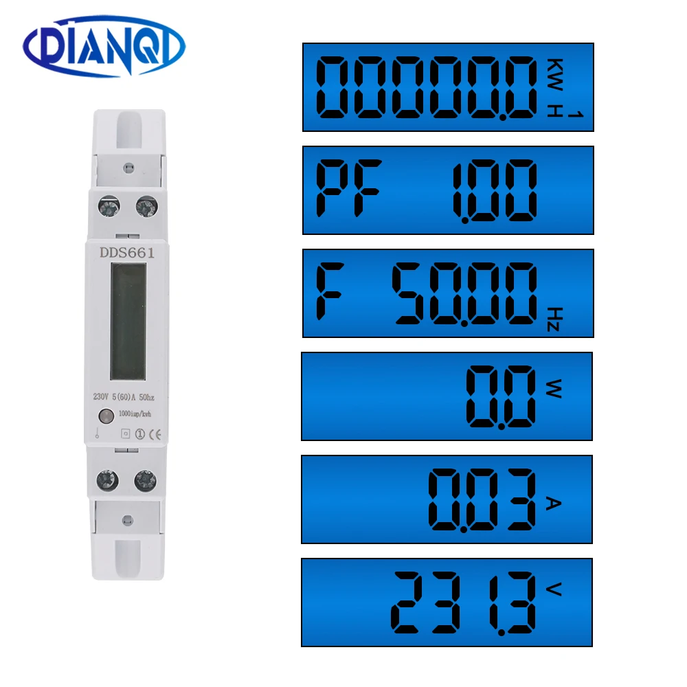 5(60)A 230VAC 50Hz Single Phase Backlight Wattmeter Power LCD Digital Display Consumption Meter KWh Watt Din Rail Energy Meter