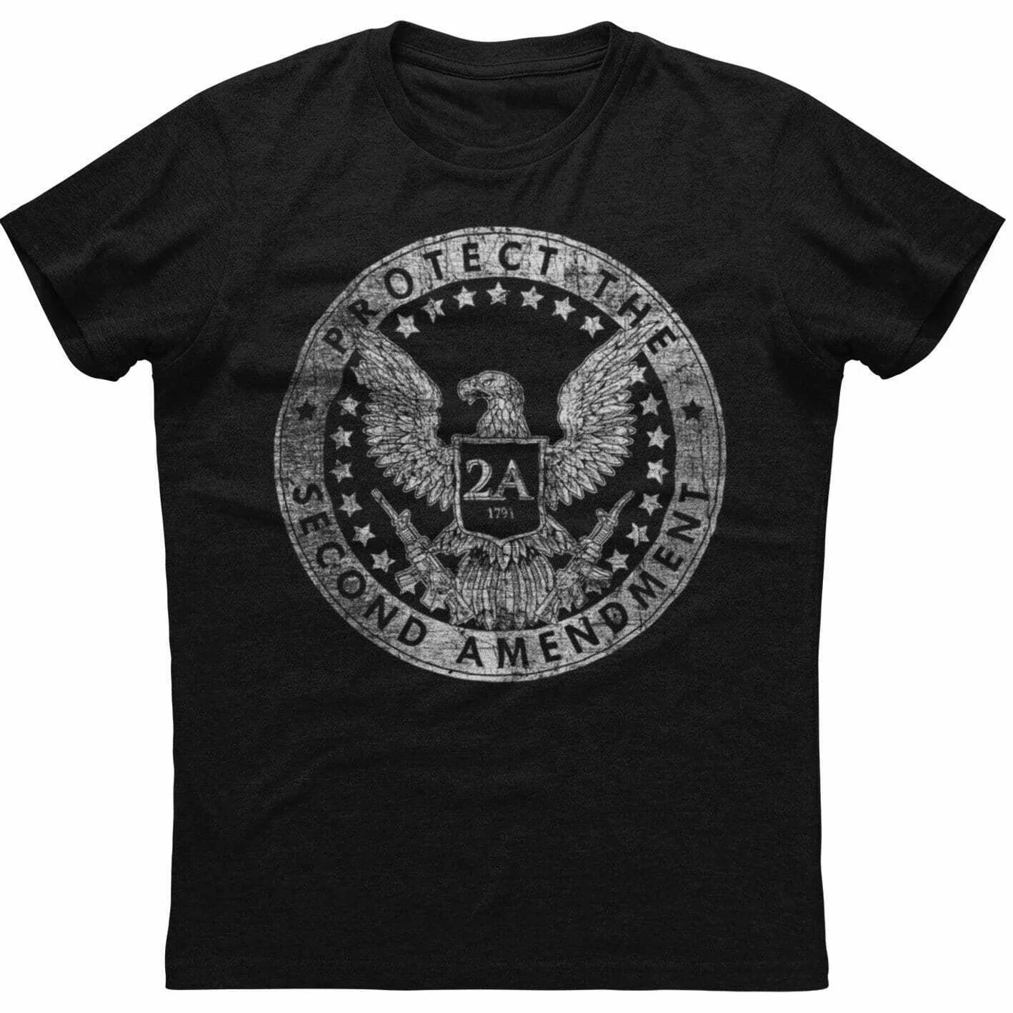 Protect The 2nd Amendment 2A 1791 Gun Rights Patriotic T-shirt Eagle Seal Men's 100% Cotton Casual T-shirts Loose Top Streetwear